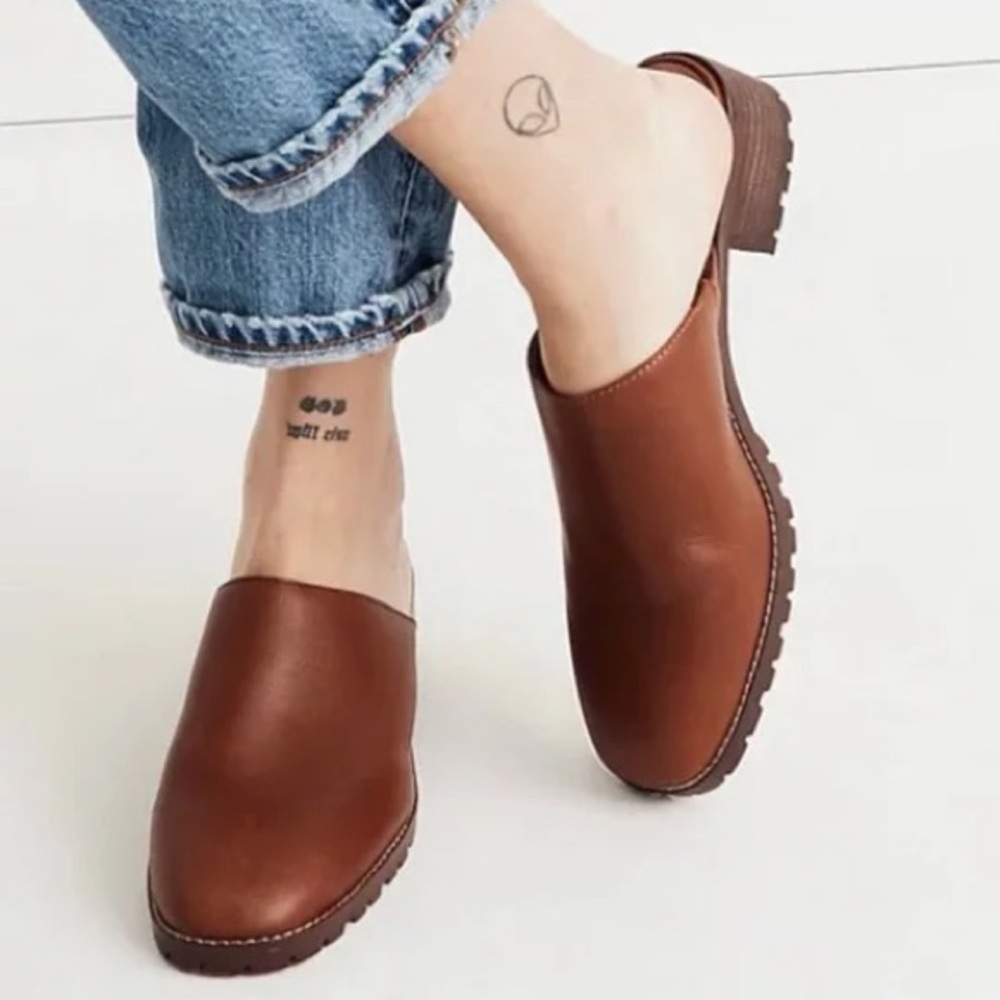 Madewell the Mindy lugsole mule, brown leather, 9.5